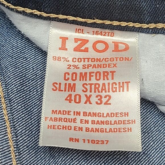 Izod Jeans Mens 40x32 Blue Comfort Slim Straight Stretch Denim Classic Fit Pants - Picture 6 of 9